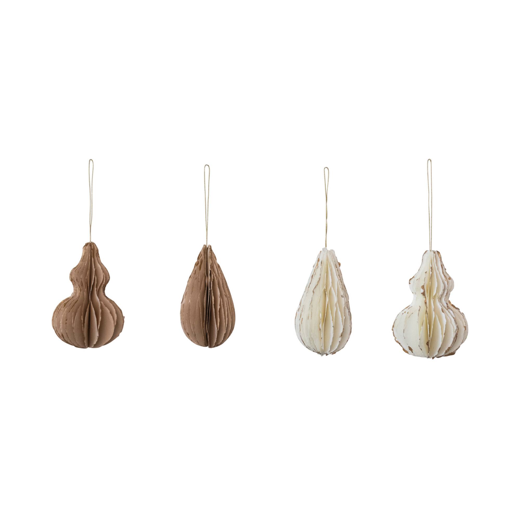 Hello Honey® 4.25" Cream & Gold Handmade Paper Folding Honeycomb Finial Ornament Set